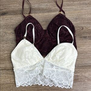 Aerie Lace Longline Bralette Set – White & Burgundy | Size S/P